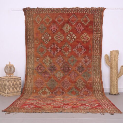 Peach Vintage Moroccan Rug , Authentic Wool Rug Handmade