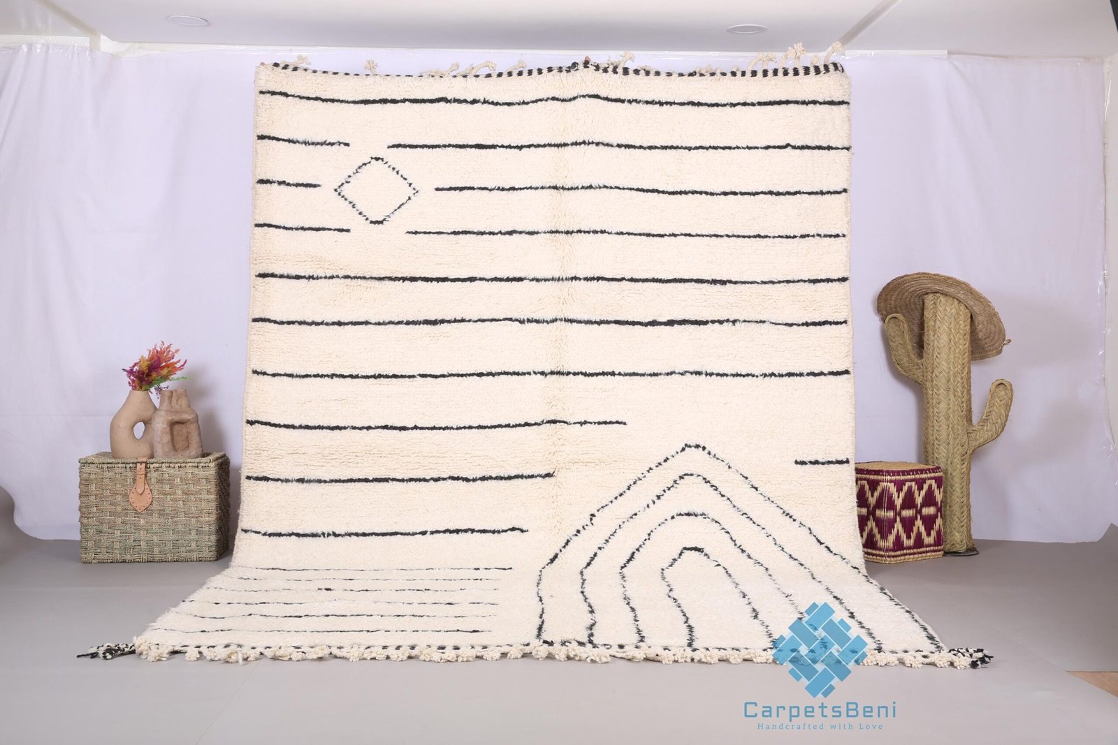 il_fullxfull.6439825870_ccqm Custom handmade moroccan rug - beni ourain rug - 100% wool rug - handcrafted rug - beni rugs - bohemian rugs - striped berber carpet - Image 1