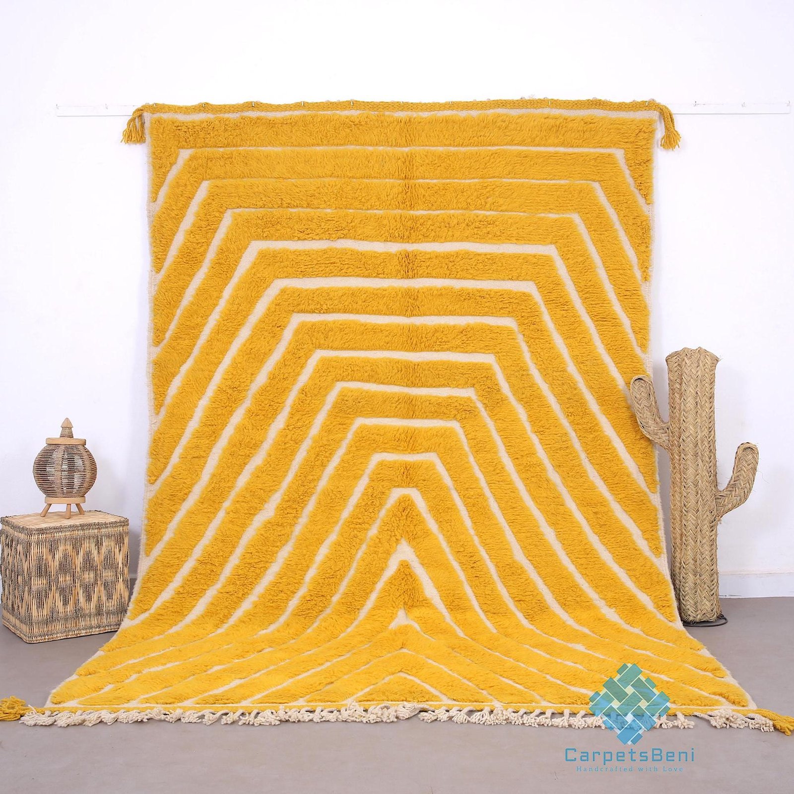 il_fullxfull.6512504070_28g1 Custom moroccan rug - Moroccan rug - beni ourain rug - wool rug yellow - handcrafted rug - Moroccan rug yellow - ivory rug living room - Image 1