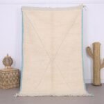 Beige & Cyan Beni Ourain Rug 4.5 ft x 7 ft - moroccan wool rug - handmade berber rug - moroccan contemporary rug - boho chic decor 100% wool