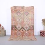 Peach Vintage Boujaad Rug 4.4 x 8.5 FT, Moroccan Rug