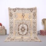 Yellow Vintage Moroccan Rug 6 FT X 9.5 FT- Authentic Wool Area Carpet - Boho Chic Home Decor - Unique Tribal Design - Pale berber tribal rug
