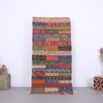 Vintage taznakht kilim rug 3 FT X 7 FT - Handmade Wool Berber Carpet - Boho Chic Tribal Area Rug - Moroccan Home Decor - handwoven kilim rug