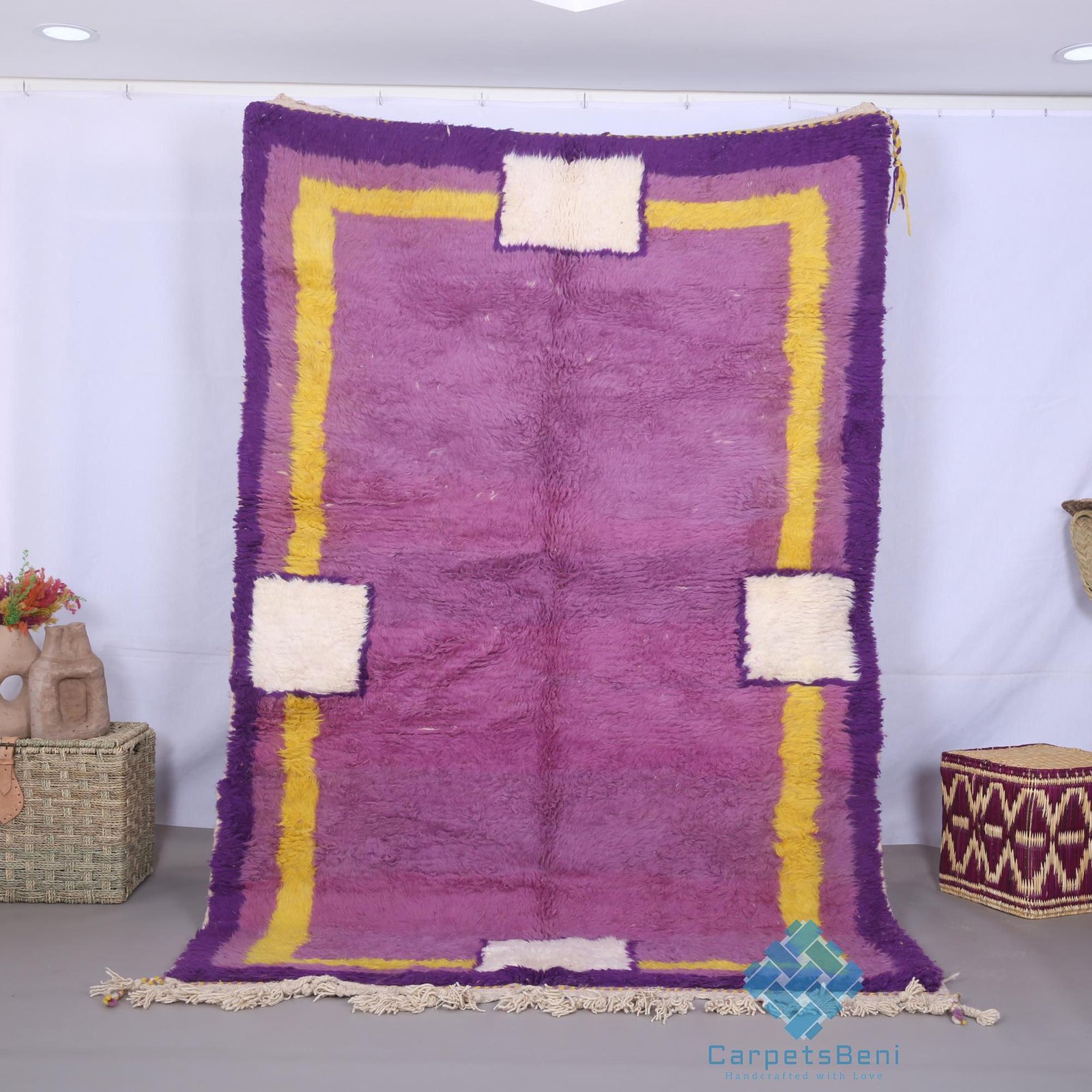 il_fullxfull.6570747184_j5yr Purple Custom moroccan rug - beni ourain rug - 100% wool rug - berber checkered rug - beni rugs - bohemian rug - contemporary berber carpet - Image 1
