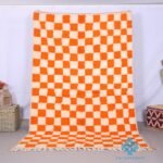 Orange Custom moroccan rug - beni ourain rug - 100% wool rug - berber checkered rug - beni rugs - bohemian rug - contemporary berber carpet