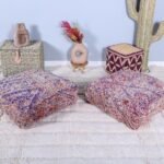 Two Vintage Moroccan Poufs 23"x23"x7.8" - Moroccan poufs - Ottoman poufs - handmade poufs - wool poufs - floor pillows - Pech berber poufs