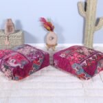 Two Vintage Moroccan Poufs 23"x23"x7.8" - Moroccan poufs - Ottoman poufs - handmade poufs - wool poufs - floor pillows - berber poufs -