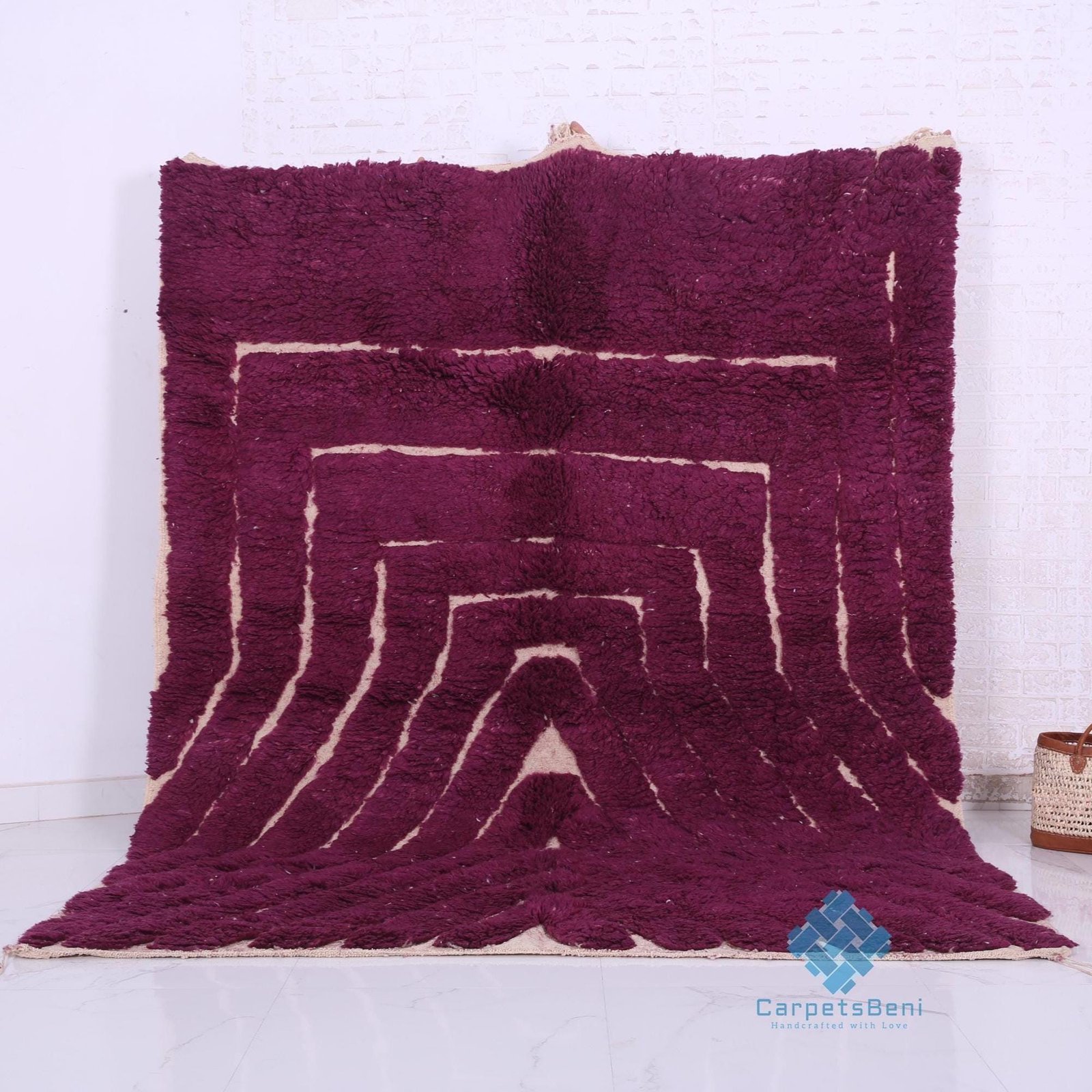 il_fullxfull.6771573018_6i2x Custom moroccan rug - Moroccan rug - beni ourain rug - Wool rug - handmade rug - Purple rug - ivory rug - genuine lamb wool - Home decor - Image 1