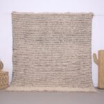 Handmade Beige Striped Moroccan Rug: 7.3 x 8 ft Beni Ourain Lambswool