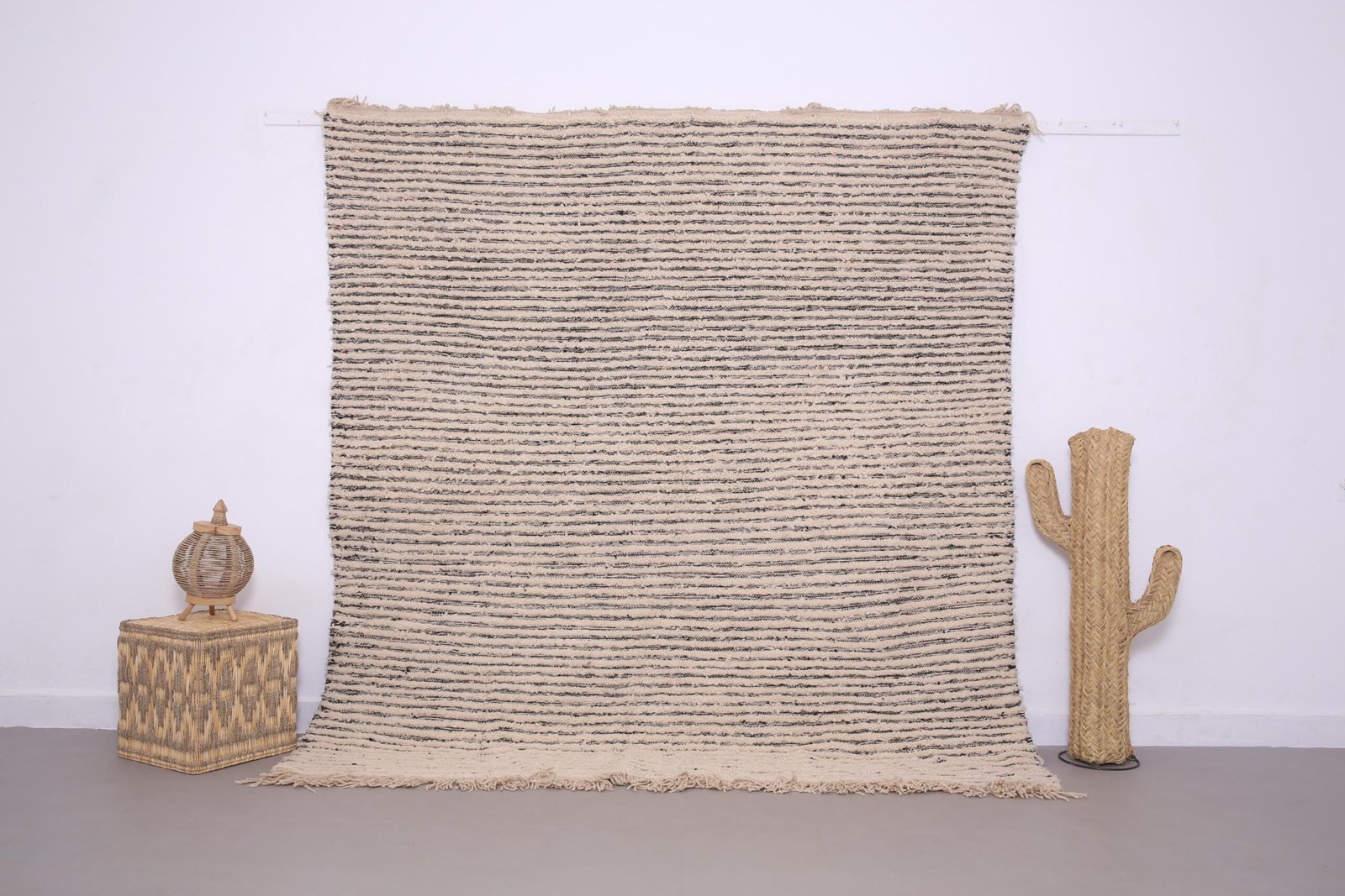 il_fullxfull.7123830202_8bsy Handmade Beige Striped Moroccan Rug: 7.3 x 8 ft Beni Ourain Lambswool - Image 1