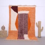 Modern Abstract Moroccan Rug 5.8x8.5 ft – Handmade Wool Rug – Beni Ourain Style Moroccan Rug – Orange and Burgundy Geometric Rug – Duty Free