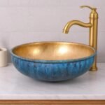 Moroccan Oxidized Brass Sink , Blue Patina Vessel Sink , Handmade Copper Basin , Rustic Bathroom Vanity Bowl , Moroccan Sink Blue ,Duty Free