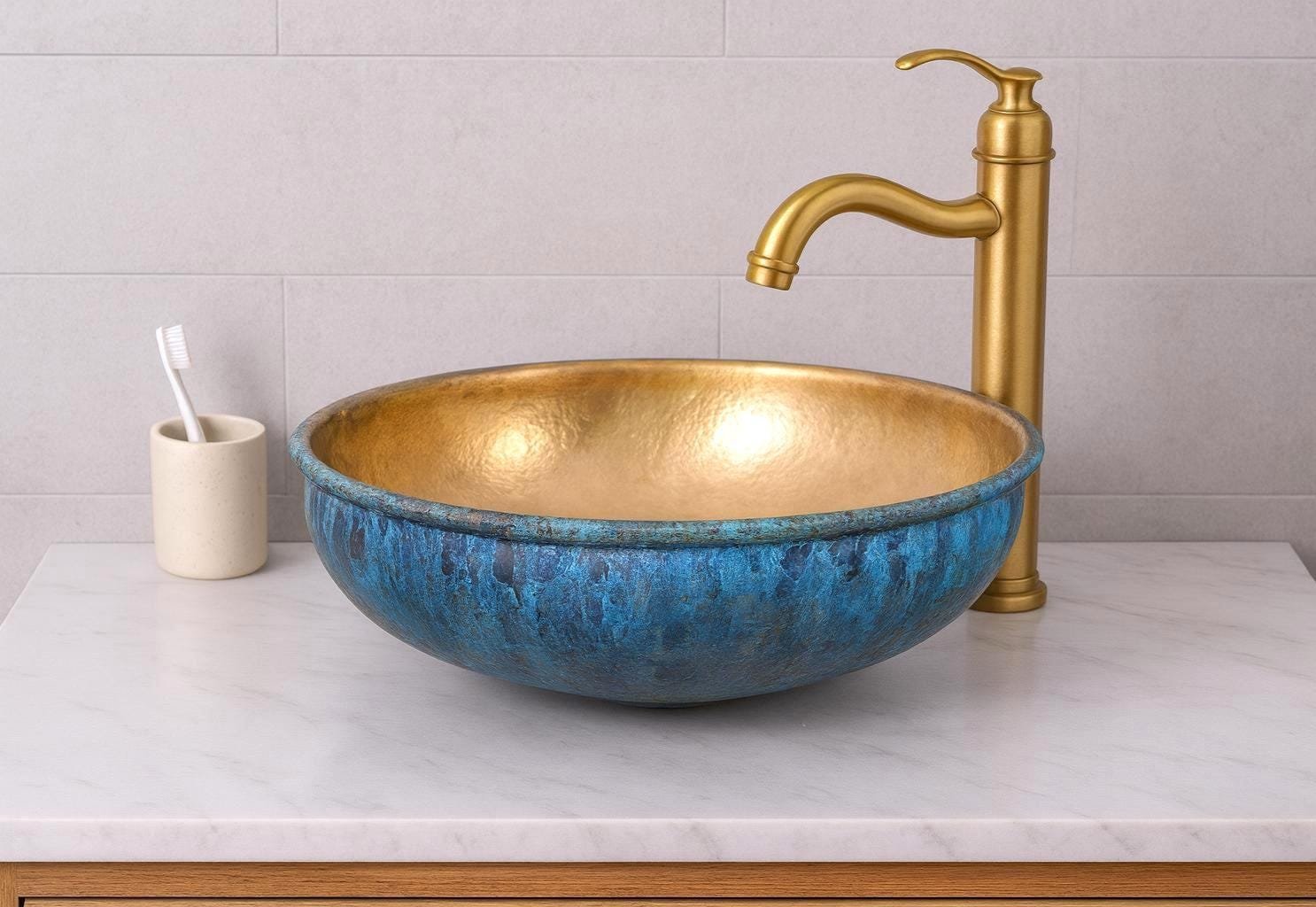 il_fullxfull.7415414310_cwxi Moroccan Oxidized Brass Sink , Blue Patina Vessel Sink , Handmade Copper Basin , Rustic Bathroom Vanity Bowl , Moroccan Sink Blue ,Duty Free - Image 1