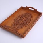 Moroccan Hand Carved Wood Tray 11.8" x 17.3" - Bohemian Wood Tray - Vintage Ottoman Wood Platter - Moroccan gift idea - Boho kitchen decor