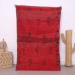 Red Small Boujaad Rug 3.7 x 5.5 ft , Moroccan Rug , Vintage Moroccan Rug , Wool Rug , Berber Rug , Handmade Low Pile Rug , Bohemian Decor