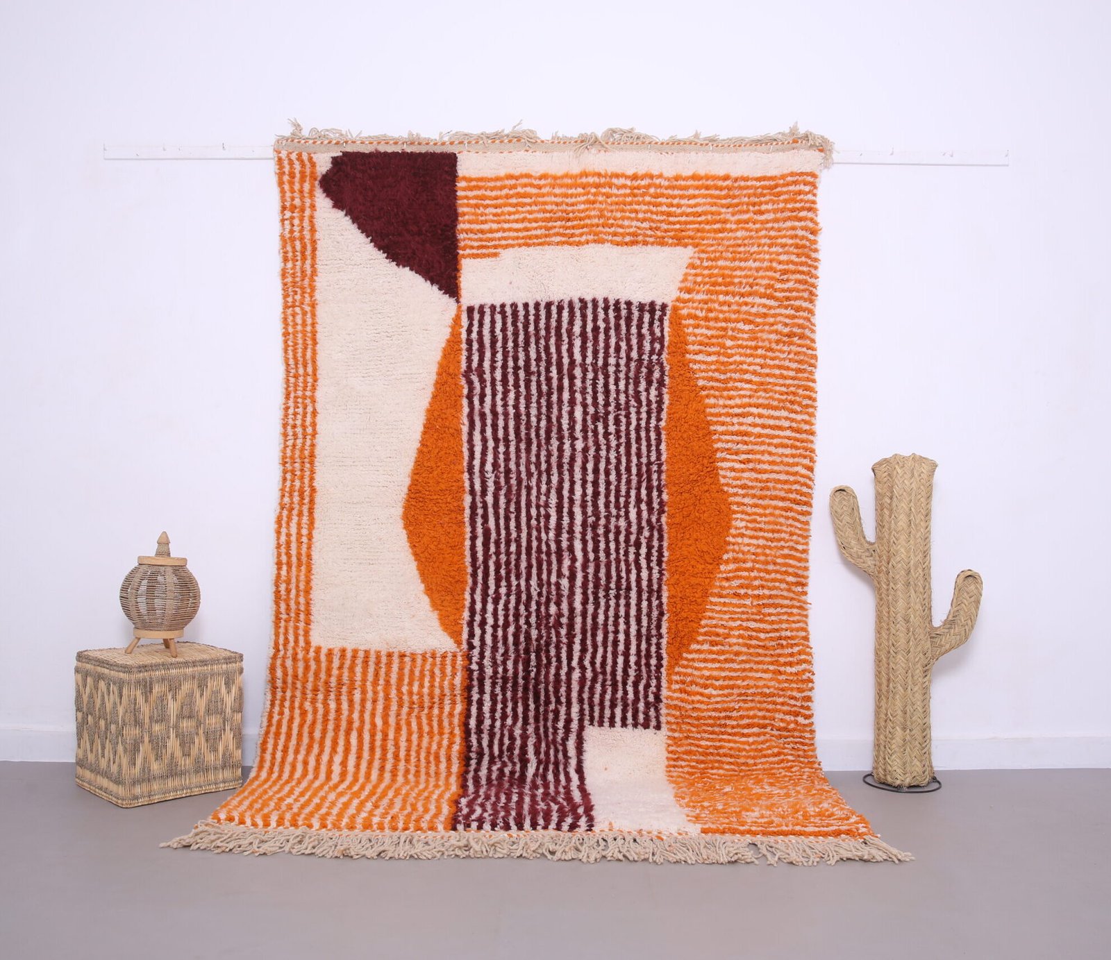 5C7A6436 Custom handmade Beni Merirt Rug , Orange Moroccan Soft Wool Rug - Image 1