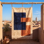 Custom Moroccan Rug - Berber Wool Rug Navy Blue & Terracotta