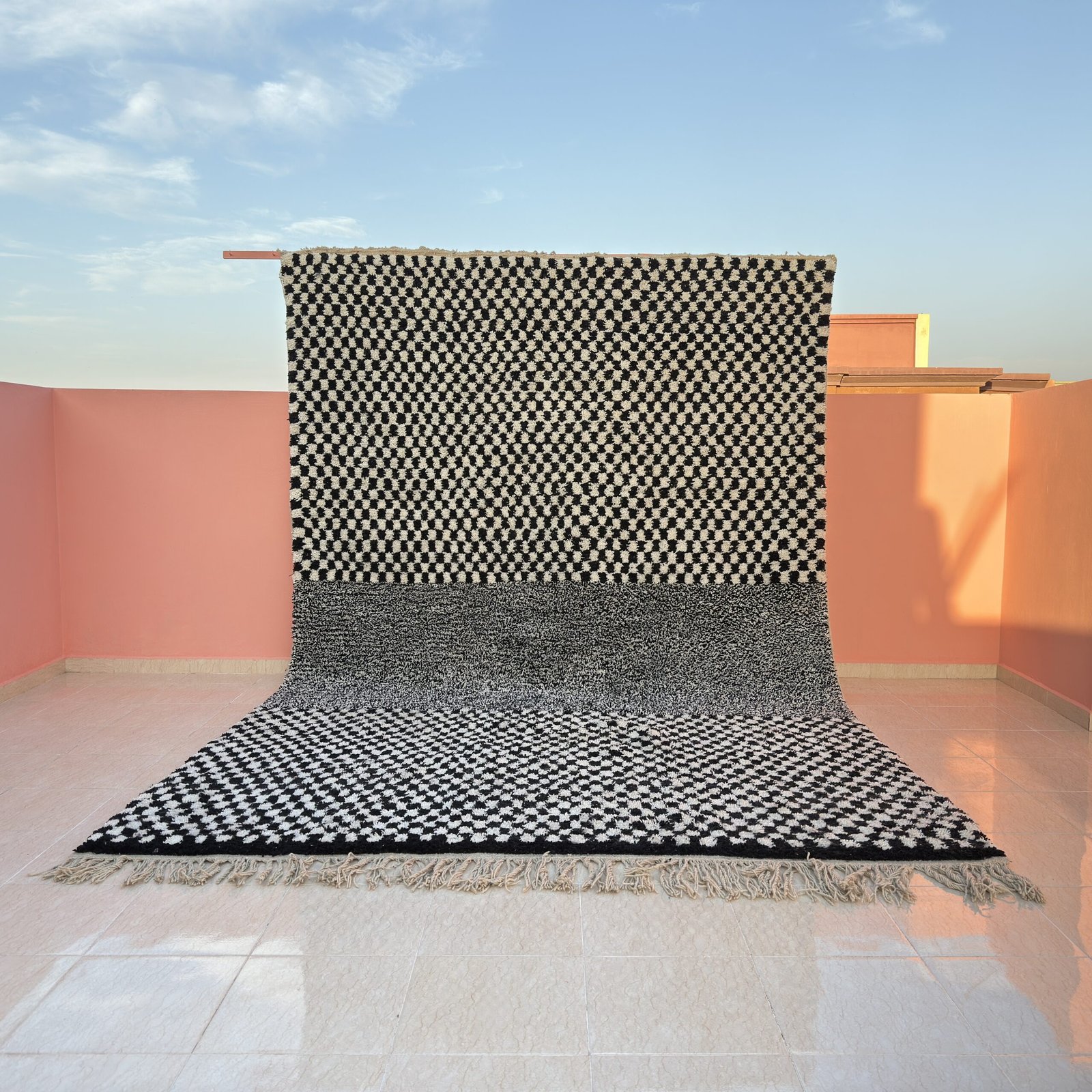IMG_0534 Custom Moroccan Checkered Rug - Berber Wool Rug Black & Ivory - Image 1